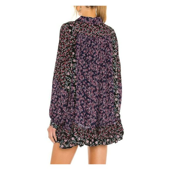 Free People Floral Swing Tunic Mini Dress Size Small Pleated Tiered Ruffle Boho - Picture 8 of 13